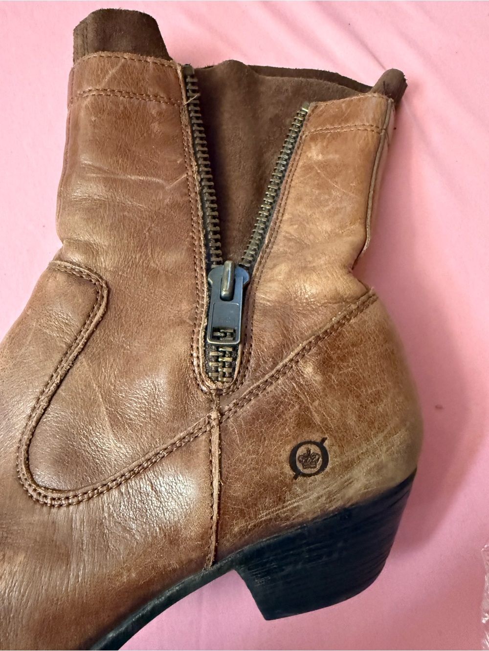 Born Brown Leather Ankle Bootie with Side Zip